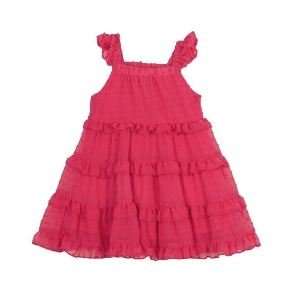 Rare Editions Baby Girl Ruffle Fly Sleeve Polka Dot Chiffon Dress 2p set fushia - Picture 1 of 7